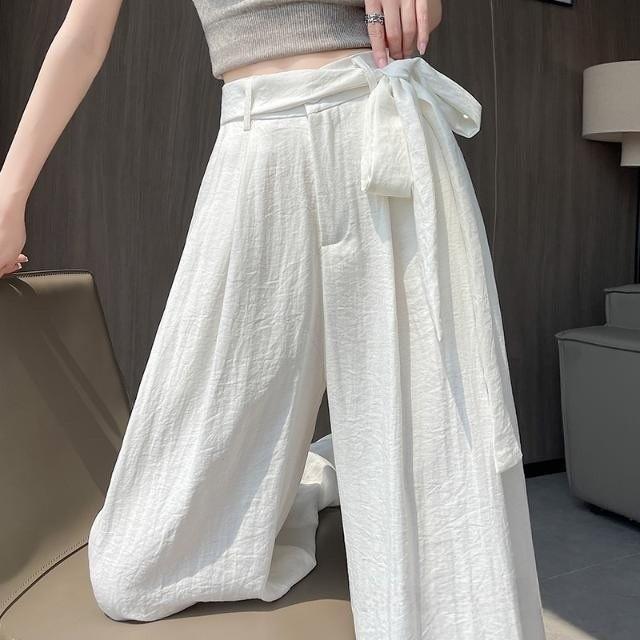 Womens Casual Wide Leg Pants With White Strap Design For Summer Comfort