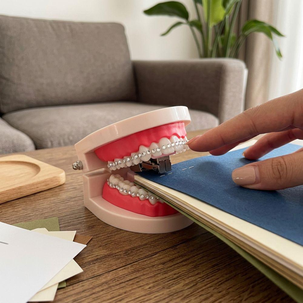 Novelty Rhinestone Denture Stapler Plastic Prank Mini Stapler Teeth Desktop Stapler Halloween Gift