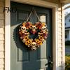 Spooky Door Hanging Halloween Flower Skull Pumpkin Wreath Decorations, Heart Shape Welcome Sign, Happy Front Jack-o'-lantern Hanger Decor, Wooden