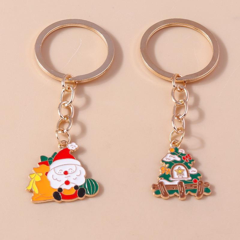 Cute Enamel Christmas Santa Claus Keychain Snowman Key Ring Pendants for Key Holder Handbag Accessories DIY X'mas Jewelry Gift