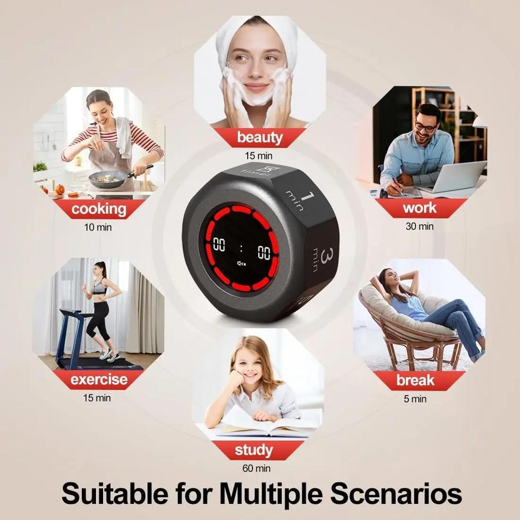 Rotating Pomodoro Timer 6 Type Preset Desk Productivity Flip Timer ADHD Tool Cube Countdown Stopwatch for Work Study Kitchen3