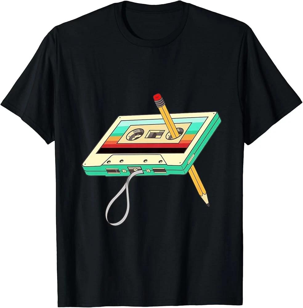 Men's and Women's T-shirts E6 80s Cassette Tape Pencil1980s Retro Throwback Music T-Shirt
