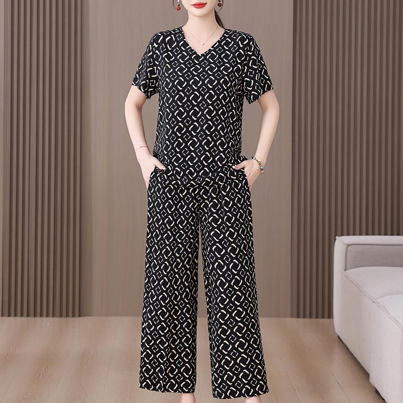 Летний женский комплект из двух предметов, большие размеры, элегантные широкие брюки из хлопка и льна, повседневная женская одежда