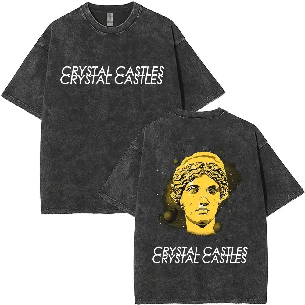 Crystal Castles Музыкальный Альбом II Двусторонний Летний Хлопок С Принтом Стиранная Футболка Кислотной Стирки Высококачественная Мягкая