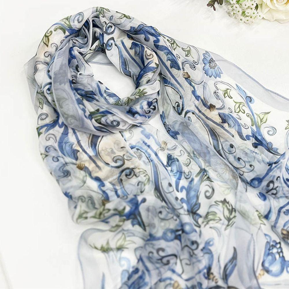 Breathable Silk Scarf Sun-Resistant Bandana Portable Long Wraps for Women