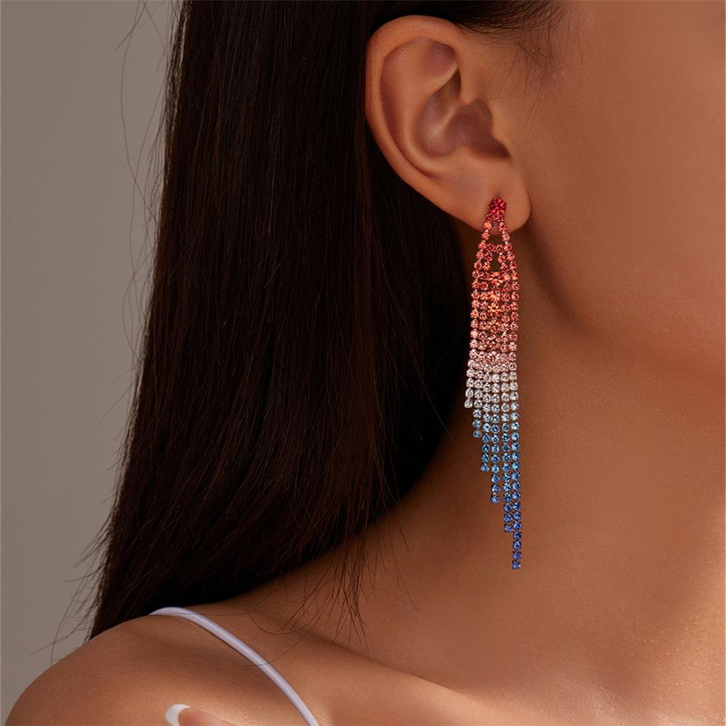 Senior Sense Of Luxury Super Flash Ab Rhinestone Long Tassel Earrings Female Fashion Temperament Earrings