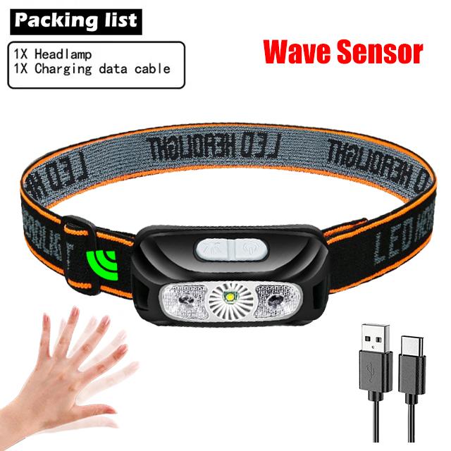 Мини перезаряжаемый мощный сенсорный налобный фонарь для рыбалки, кемпинга, USB-фонарик, COB, светодиодный налобный фонарь, передний фонарь