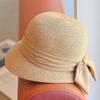 French dark pattern small label bow straw woven bucket hat spring and summer gentle and elegant travel sunscreen basin hat women