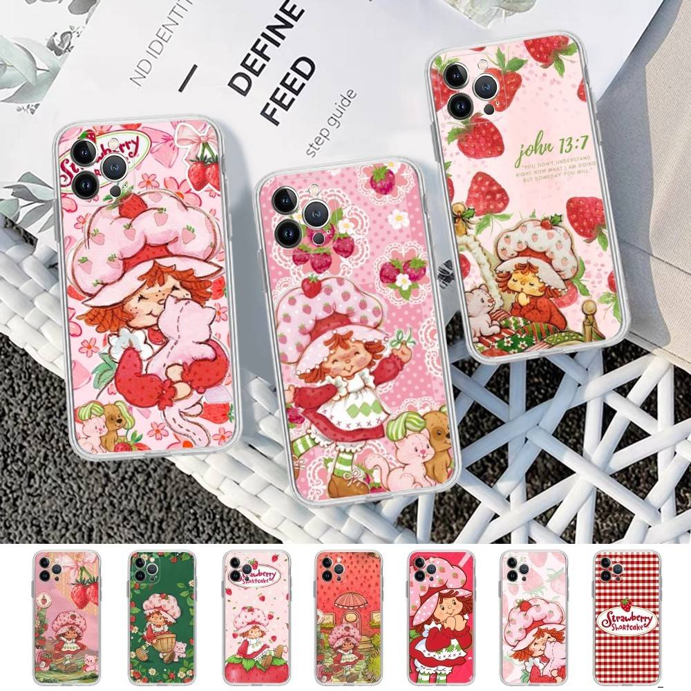 Анимированный S-Клубничный S-Шорткейк TPU Силиконовый Чехол Для IPhone 11 12 13 14 15 16 17 Pro Max Ударопрочный Прозрачная Задняя Крышка