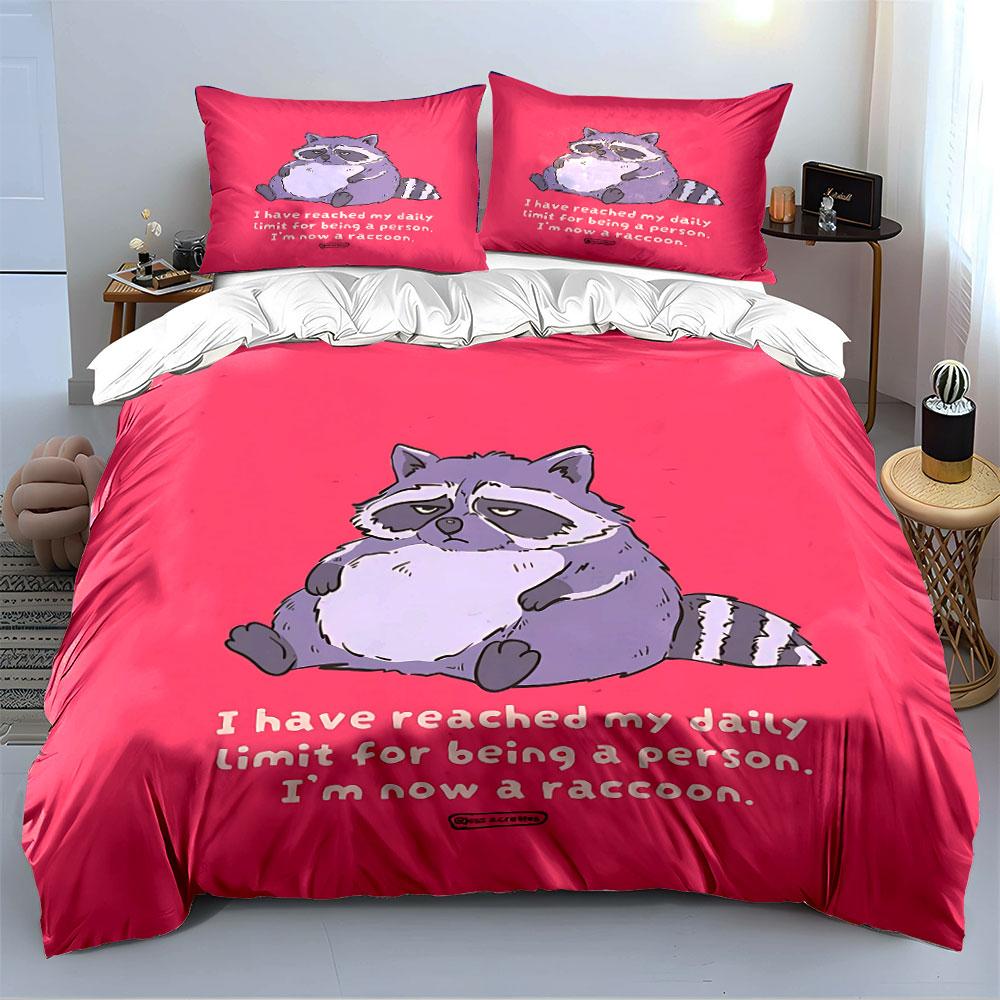 Lazy Raccoon with Funny Quote Bedding Duvet Cover Set Duvet Cover Pillowcases (1*Duvet Cover 2*Pillowcases, without duvet insert)