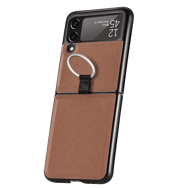 Lightweight Slim Folding Design Leather Case For Samsung Galaxy Z Flip3 Flip 3 5g With Ring Holder Protective Coque