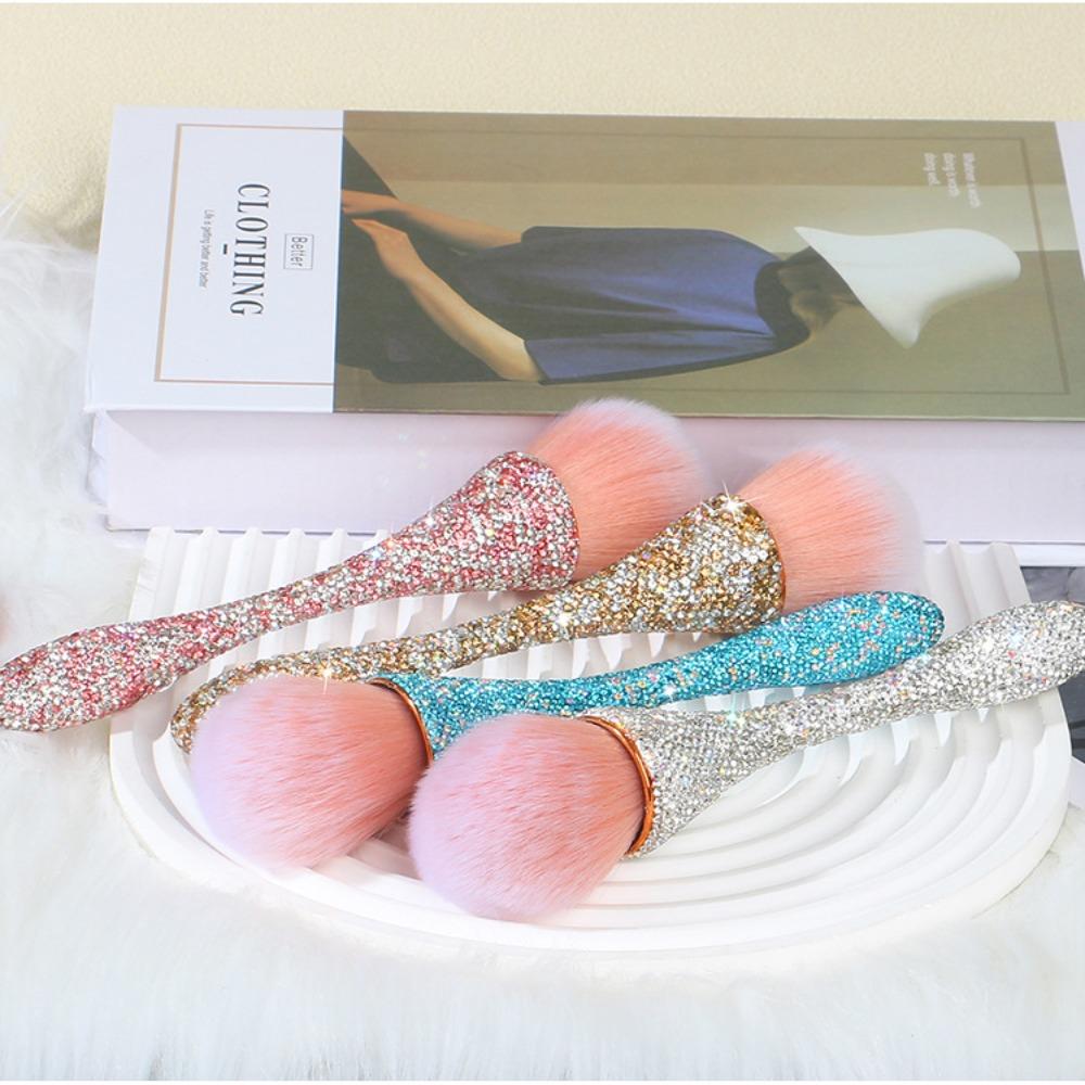 Кисть для макияжа с алмазной ручкой из искусственного волокна, профессиональная кисть для румян с алмазной инкрустацией