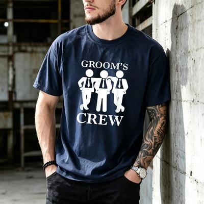 Grooms Crew Suit Stick Figure Cotton Unisex TShirt Minimal Wedding Groomsunisex Graphic Short Sleeve Tops Bachelor Party Casual Tee