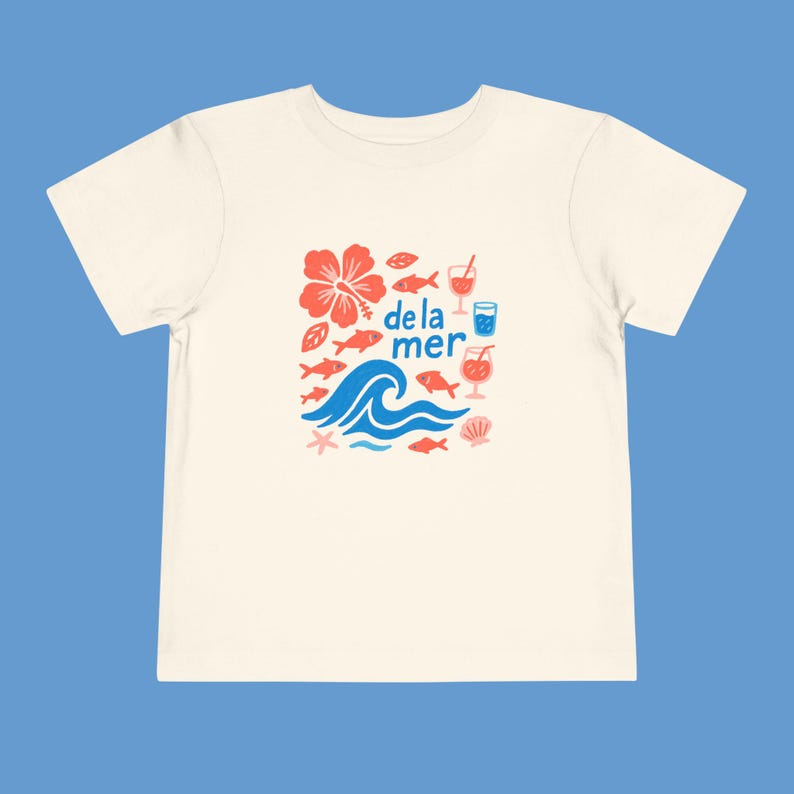Toddler Short Sleeve Tee, de la mer beach waves ocean hibiscus european summer vibes, Kids Summer T-Shirt, Beach Vacation Shirt, Ocean Theme