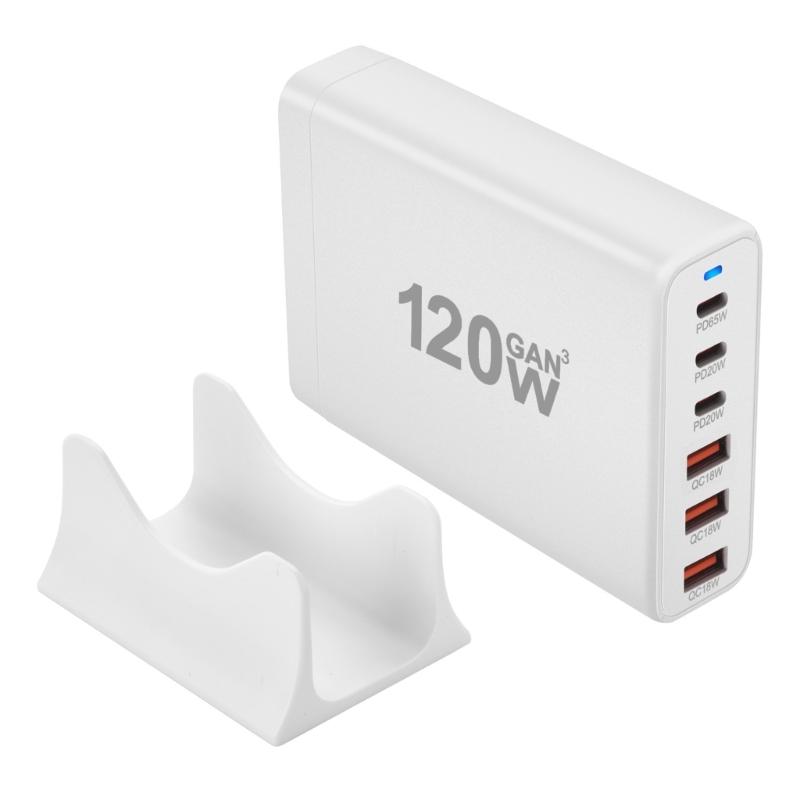 Портативная зарядная станция USB мощностью 120 Вт с 6 портами, 3 Type C PD и 3 USB A для одновременной зарядки телефонов, планшетов и других устройств