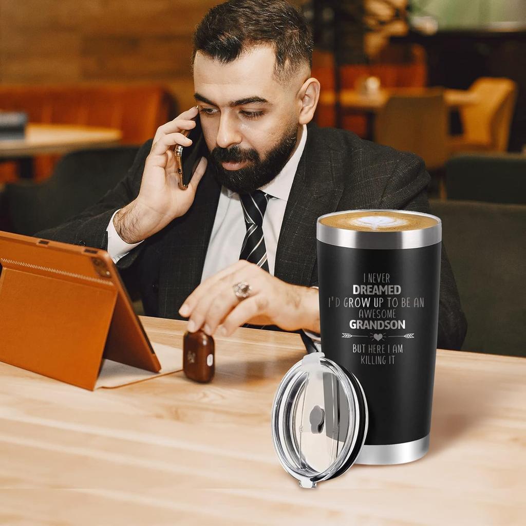 Grandson Travel Tumbler 20Oz I Never Dreamed I'd Grow Up To Be AN AWESOME Grandson But Here I Am Killing It! Funny Cool Travel Tumbler Gift for
