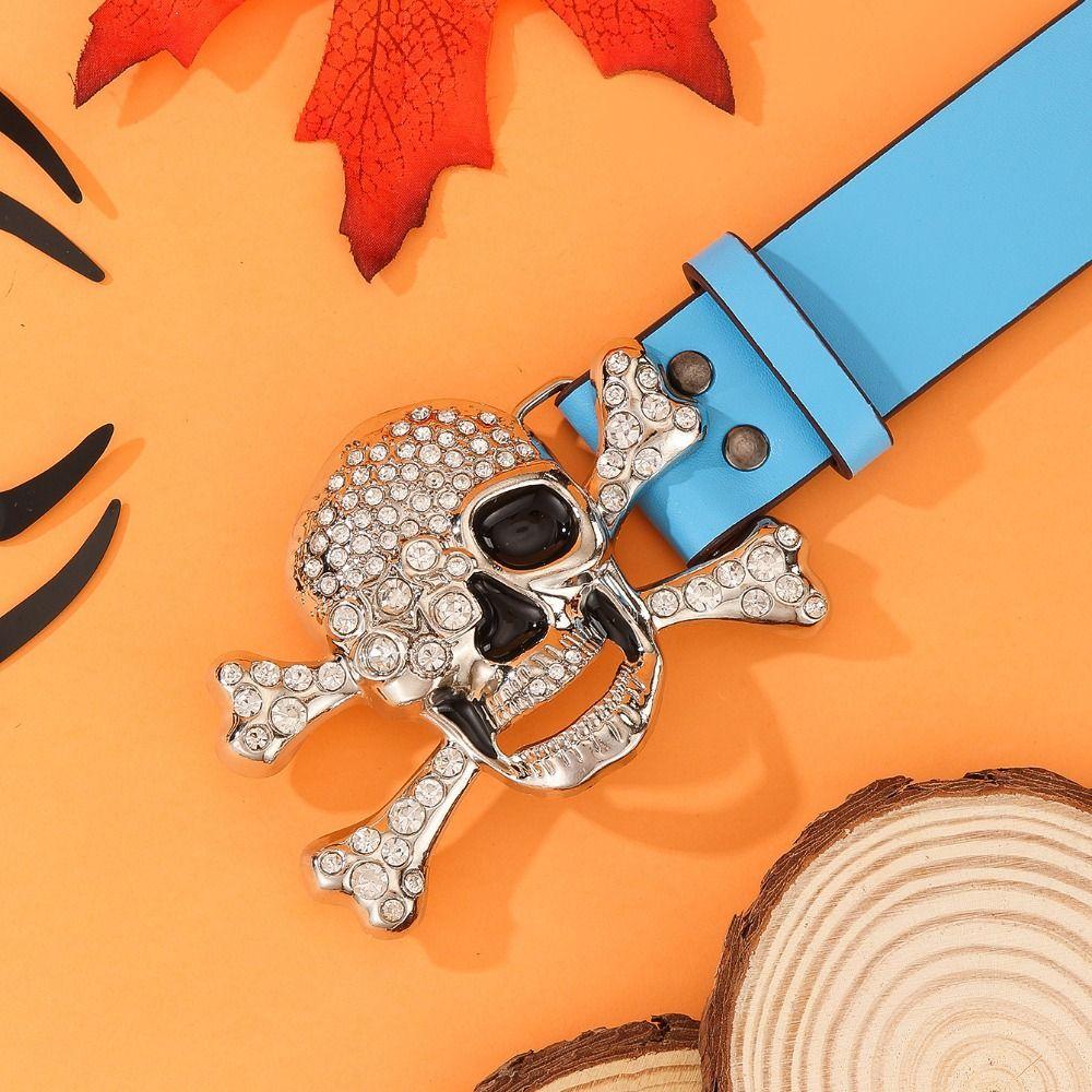 Jeans Decor Rhinestone Skull Belt Skeleton Pu Waistbands Trendy Rivet Belt Daily