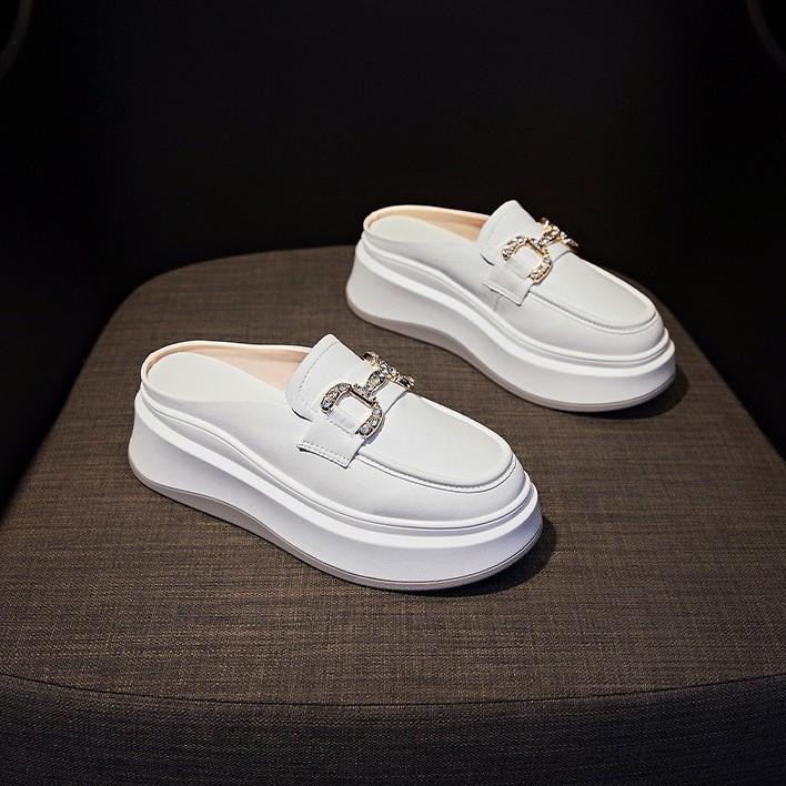 Увеличение высоты на 6 см, сумка из натуральной мягкой кожи, тапочки без задника, женские, осень 2025, новинка, интернет-знаменитость, толстая подошва, без каблука, ленивая обувь, тренд