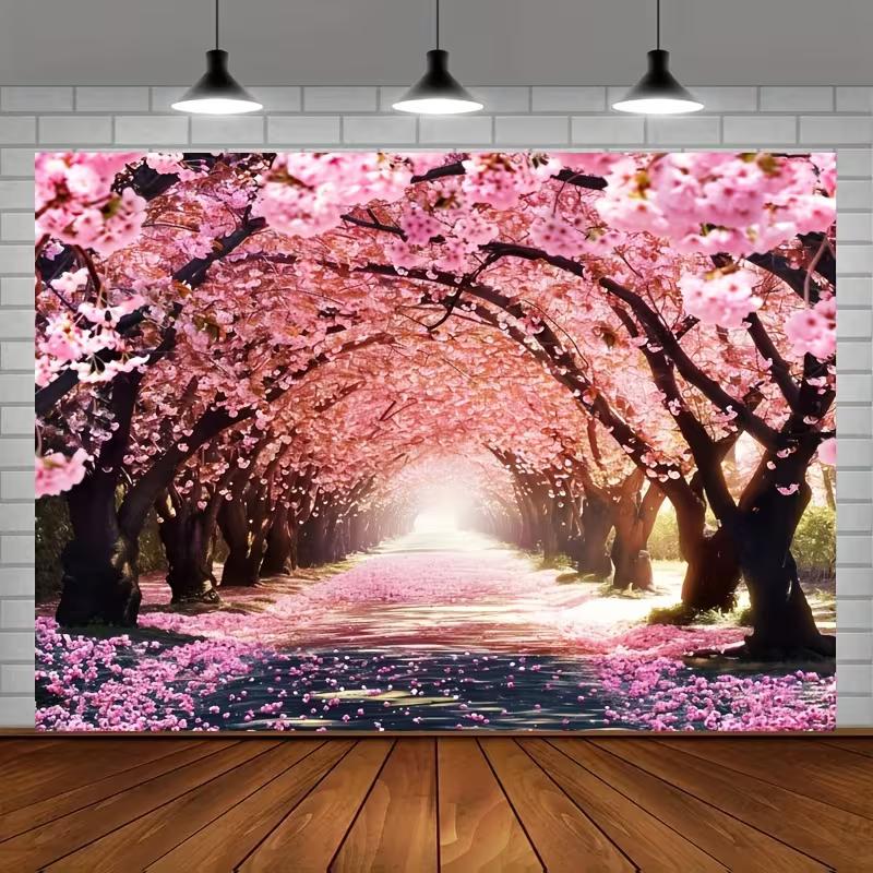 2D Фотофон Тоннель из Цветущей Вишни Дорога Сакуры Фон