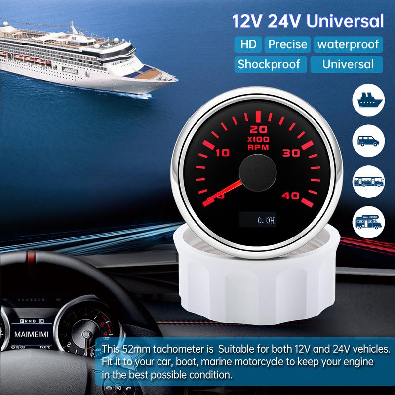 2" 52mm Tachometer 3000RPM 4000RPM,6000RPM,70000RPM,8000RPM Tacho Gauge Red Light RPM Meter for Boat Marine Car 12V24V
