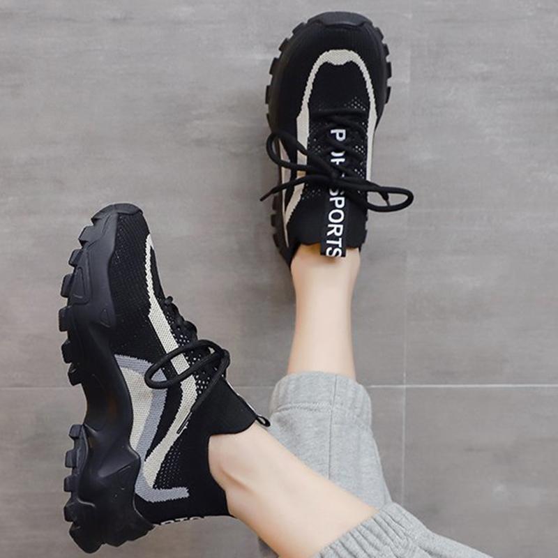 Fashion Mixed Colors Mesh Sports Shoes Women Thick Sole Non Slip Lace Up Chunky Sneakers Summer Comfort Platform Casual Shoes