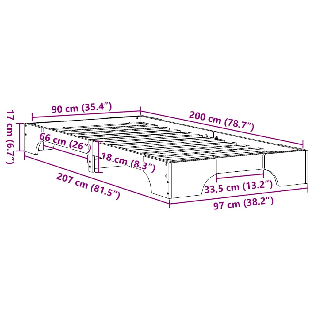 Bed Frame Wax Brown 90 x 200 cm Solid Pine Wood