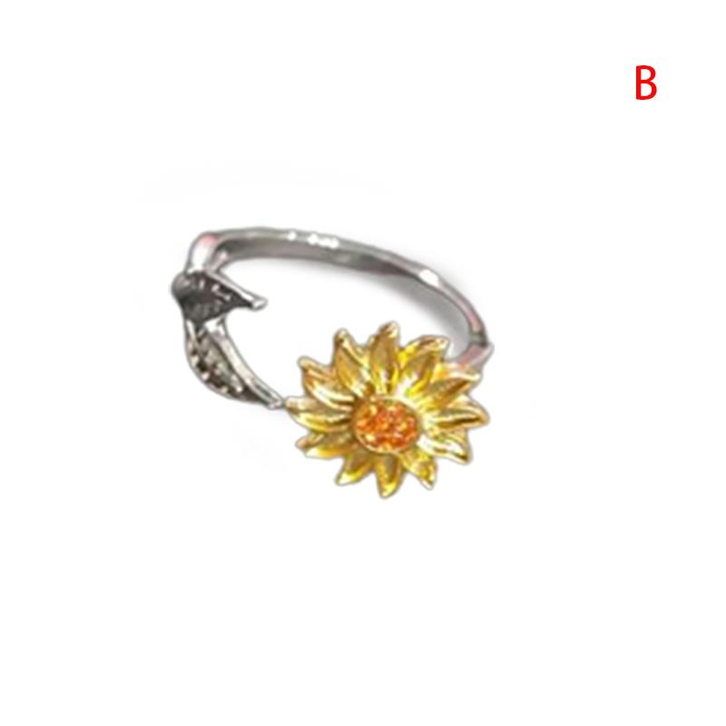 Кольцо с вращающимся подсолнухом, регулируемое по размеру, с цирконием, маленькая пчелка