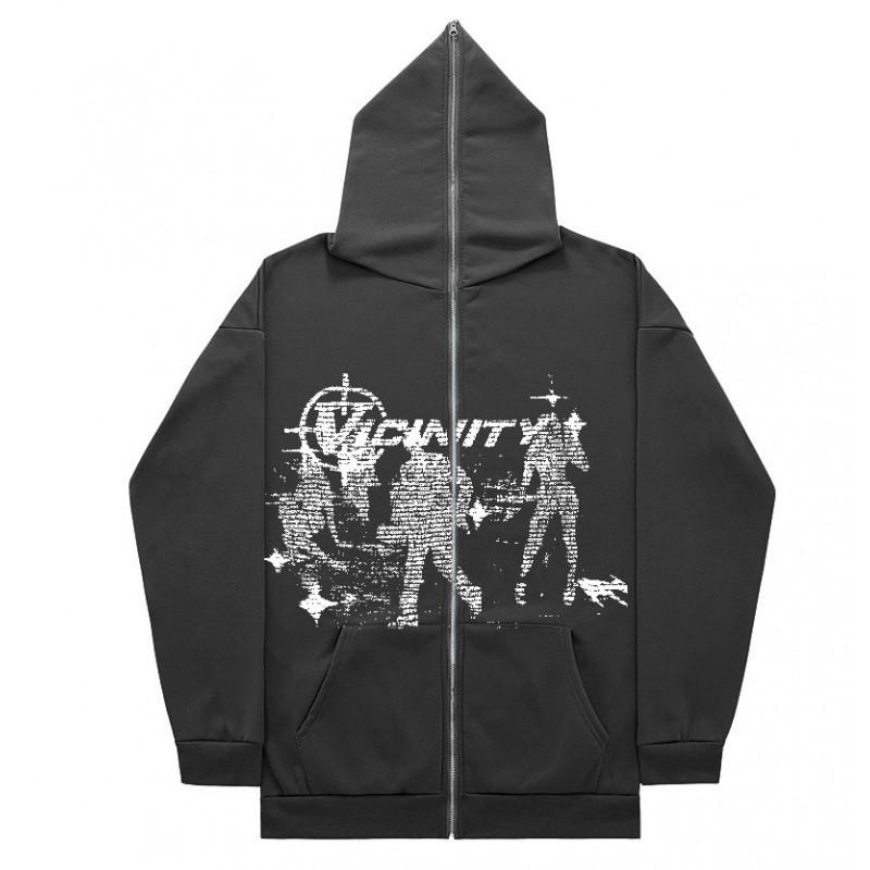 Y2K Zip Up Hoodie Vintage Hip Hop Cardigan Sweatshirt Women Streetwear