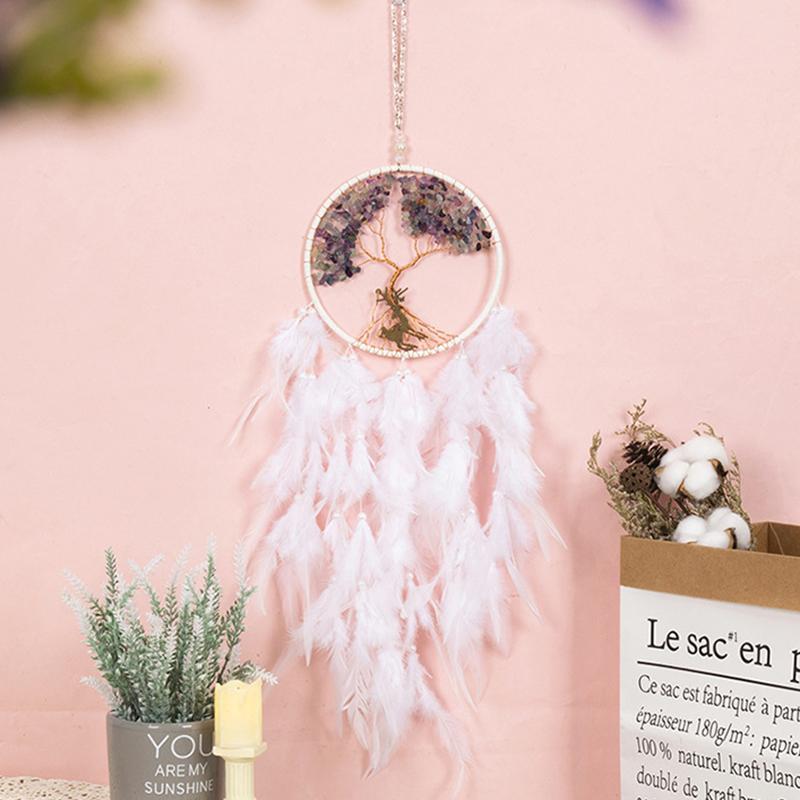 Tree Of Life Dream Catcher Handmade Pink Gravel Wall Hangings Feather Craft Home Decor Wind Chimes Dreamcatchers Room Decorate Quality