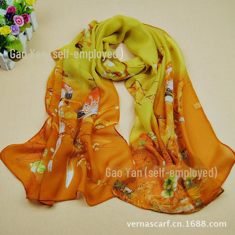 Шелковый шифоновый шарф «Сорока» на весну и лето — длинный, женственный дизайн