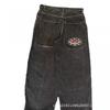 Mens Relaxed Fit Washed Denim Jeans With Embroidered Hip Hop Graphic Casual Wear