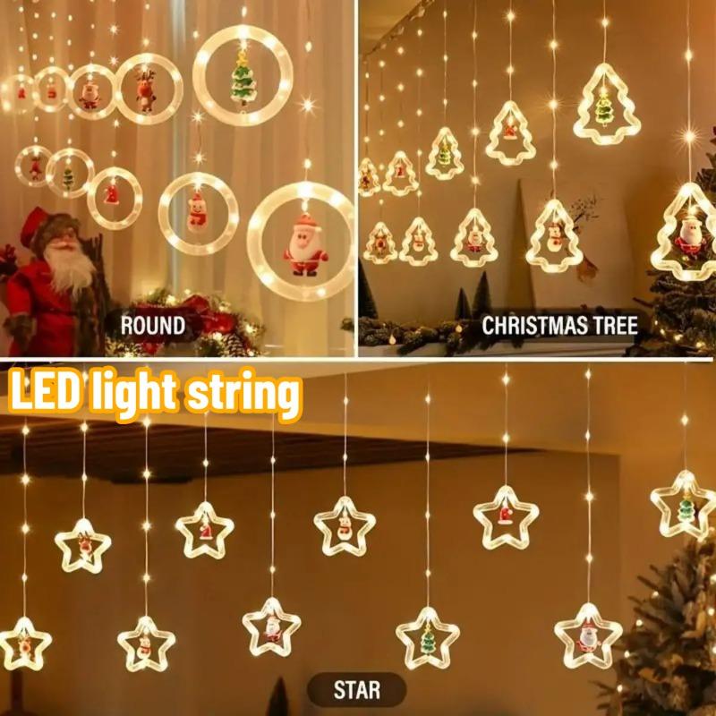 Christmas Ring Curtain Light Leather Thread Creative Pendant LED Light String Holiday Bedroom Atmosphere Christmas Curtain Light