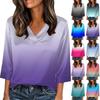 Женские рубашки с рукавами 3/4, V-образным вырезом, атласные, с градиентной расцветкой, свободные, нарядные, модные футболки, пуловеры, блузки, топы