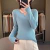 Autumn and Winter New Long-sleeved Solid-color Slim-fit Bottoming Shirt Round V-neck Sweater Women's Knitted Sweater Jumper Top