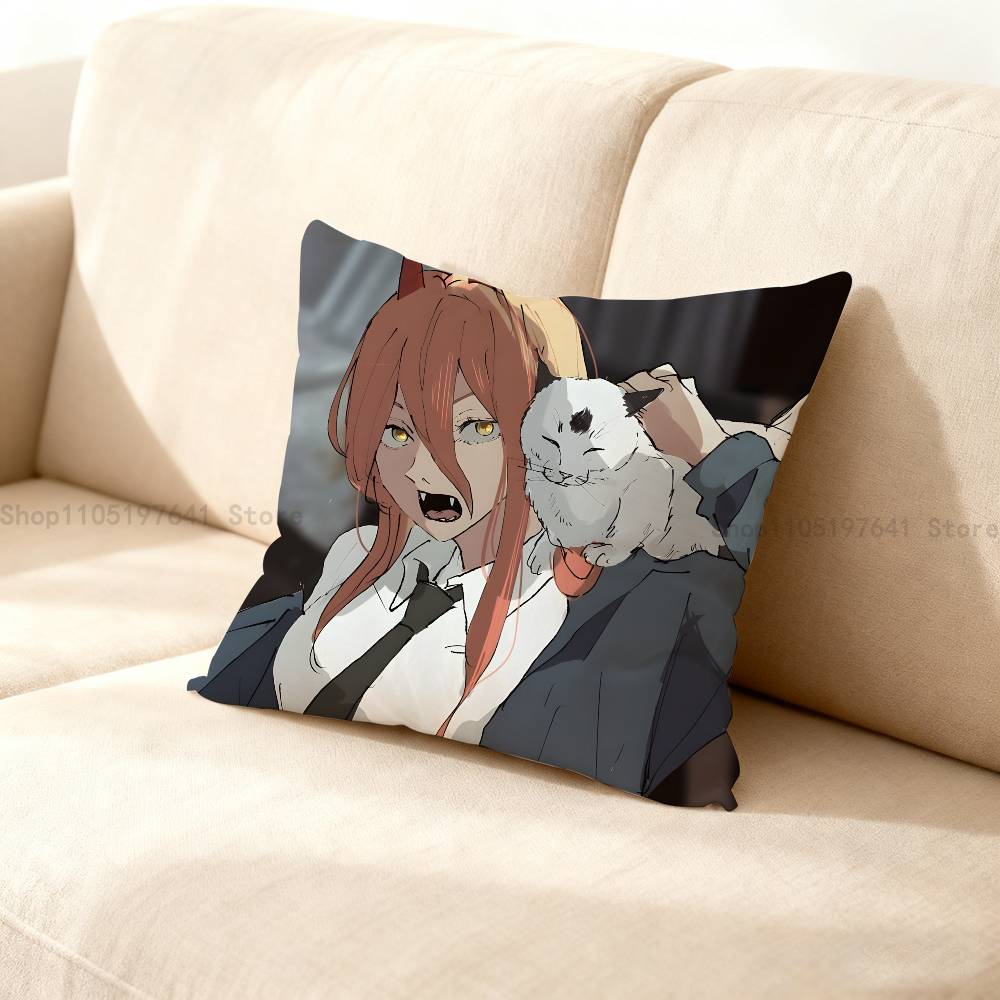 Anime P-Power Cat Pillow Case For Sofa Decor Car Office Room Printing Cushion Cover Decorations And Protector