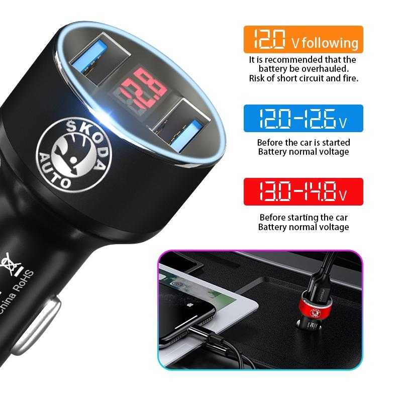 Автомобильное зарядное устройство 2 USB порта Быстрая зарядка Цифровой дисплей Автомобильные аксессуары Для Skoda Octavia Superb Rapid Kodiaq Karoq Fabia Kamiq Roomster Citigo