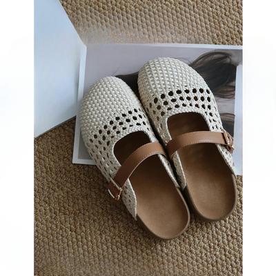 Ретро обувь плетеные носки полушлепанцы женские перфорированные дышащие сандалии