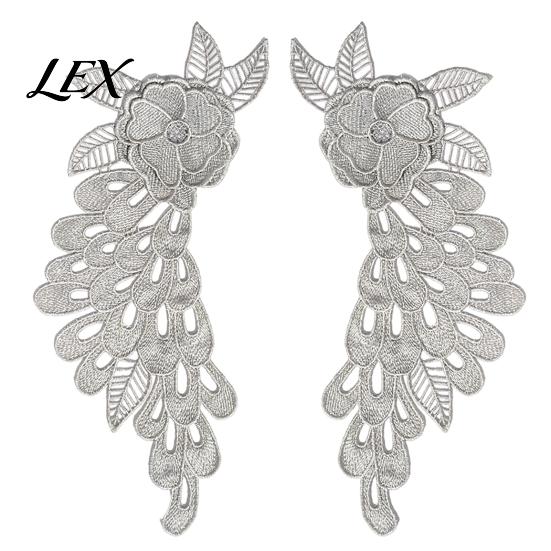 Flower Embroidery Applique 2Pcs Patches for Wedding Dress, Water-soluble Lace Applique, Floral Bridal Gown Patch Motif Sew on Sticker, DIY Sewing