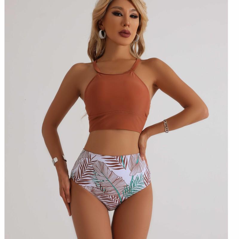 European & American High Waist Bikini - Solid Color, Tummy Covering, Sexy Swimwear