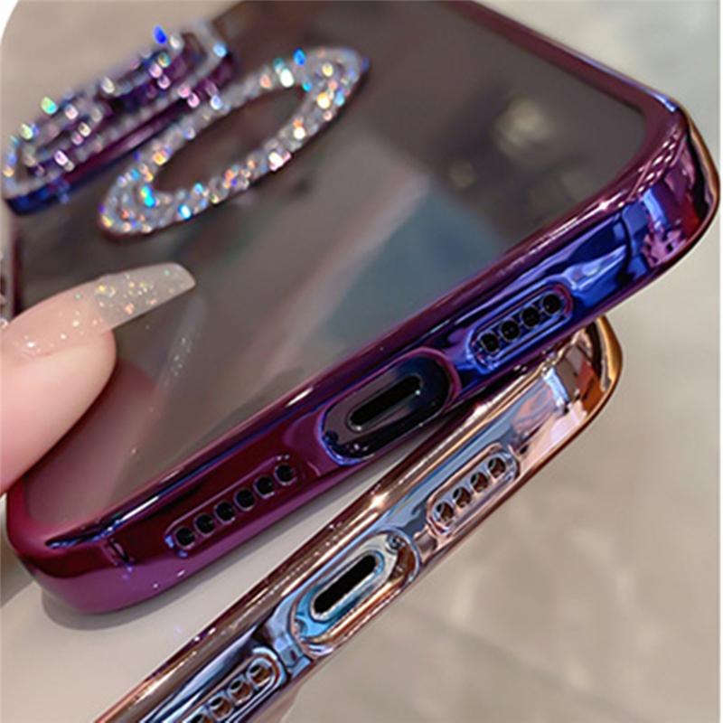 Роскошный чехол для телефона с блестящими стразами и гальваническим покрытием рамки для iPhone 16 Pro Max для iPhone 11 12 13 14 15 16 Plus с алмазной защитой объектива
