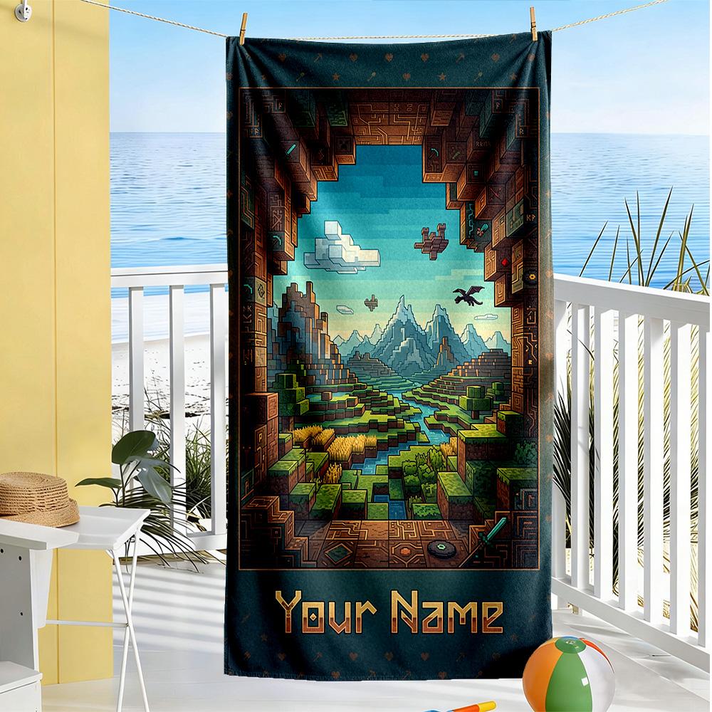 Minecraft Customized Name Beach Towel Quickdry Soft Microfiber Portable For Swimmingbeachcamping Travel Beach Accessoriesgym