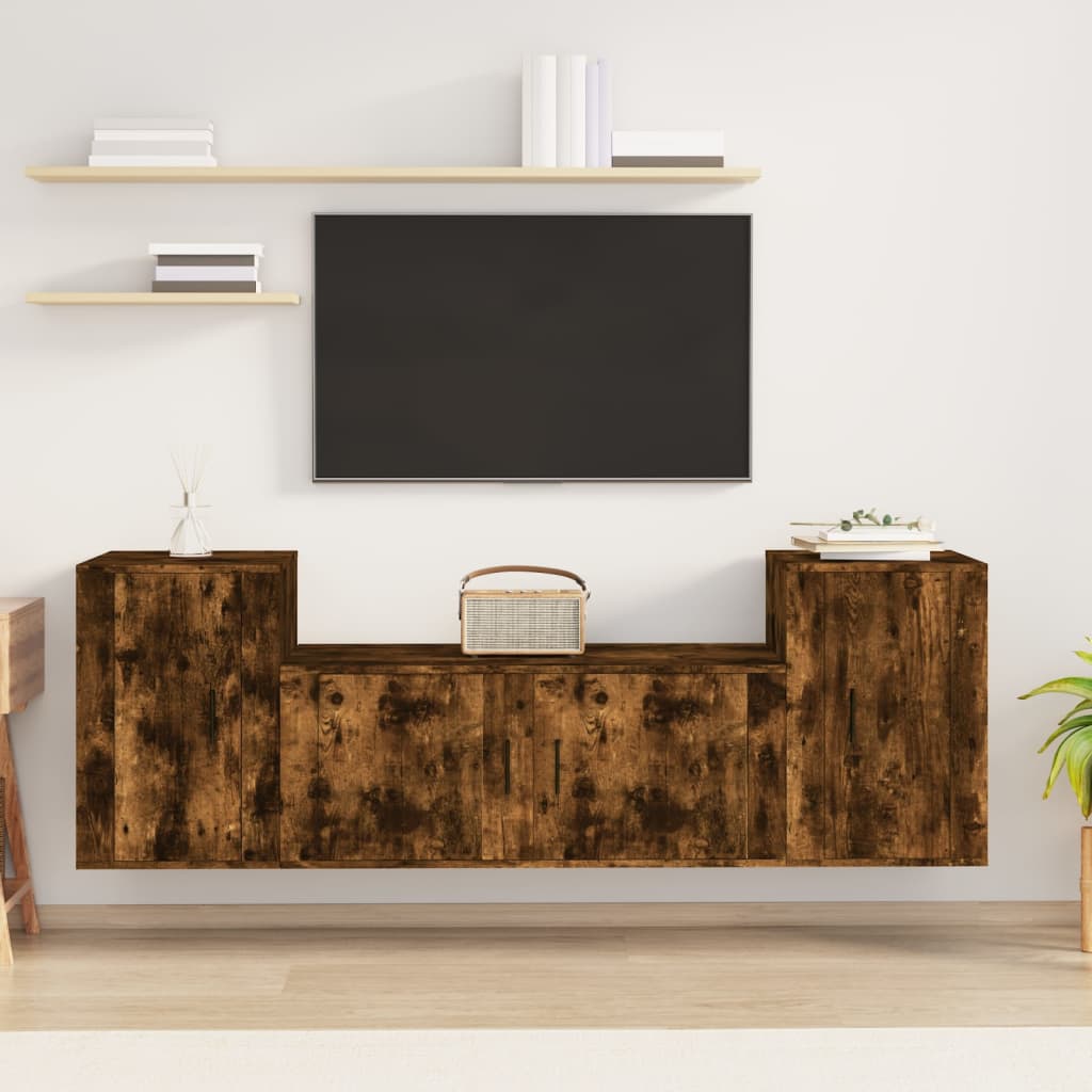 3 piece TV cabinet set smoked oak effect particleboard