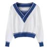 Fake Two-piece Contrasting Color V-neck Knitted Bottoming Shirt, Spring and Autumn Coat with Slim Sweater for Small Women, Short Top