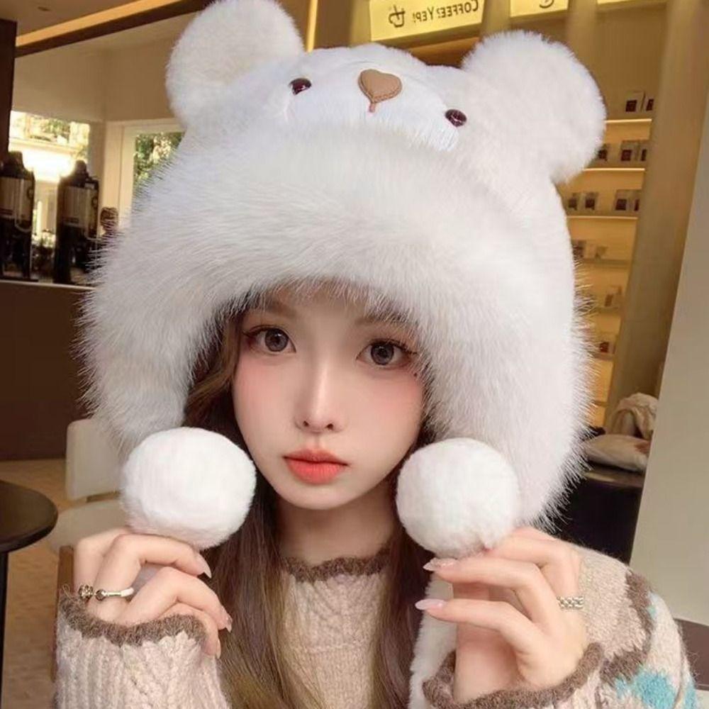 Плюшевая шапка-пуловер с милыми медвежьими ушками, теплая зимняя шапка, креативная шапка-бини с медвежьими ушками, женская/для девочек