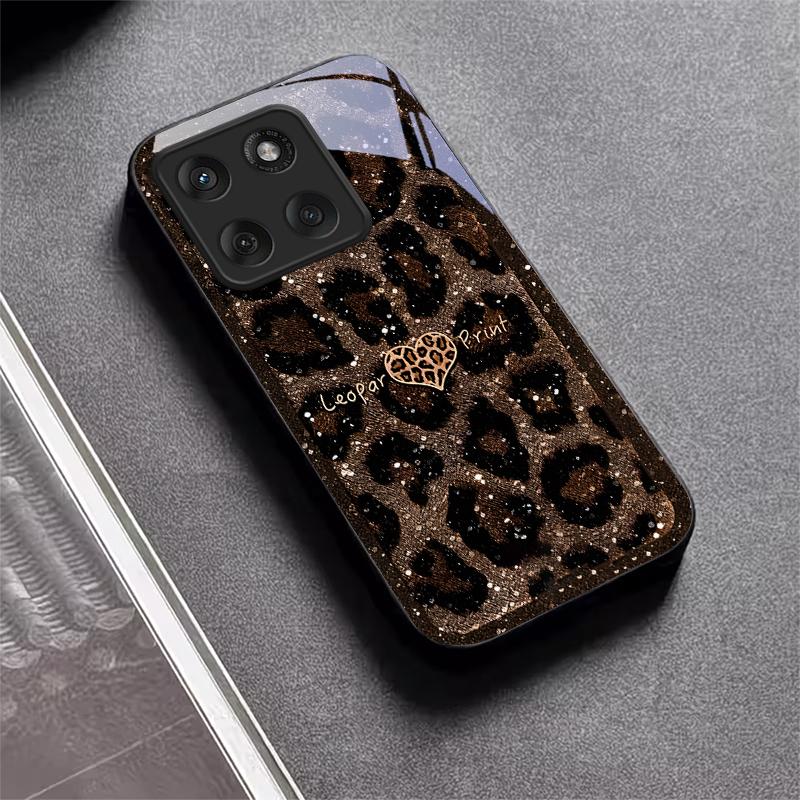 Чехол для телефона Motorola Moto Edge 70 60 Fusion 50 Ultra 40 Neo 30 Pro 20 Lite 60s 50 Neo с принтом леопарда и надписью Love, Черный стеклянный задний чехол