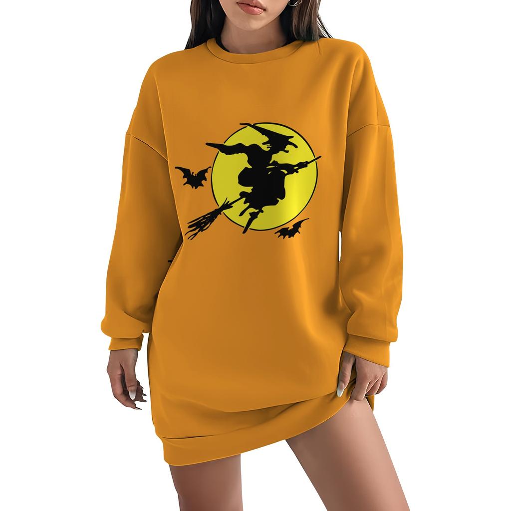 Женская свободная модная повседневная толстовка с круглым вырезом и длинным рукавом с принтом на Хэллоуин