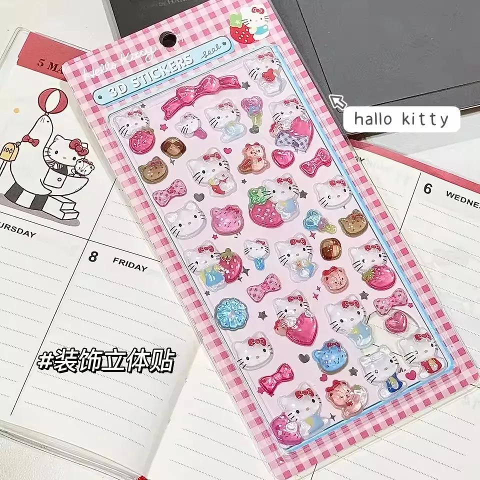 Милые Аниме Хелло Китти 3D Стикеры Sanrio Куроми Циннаморолл Прозрачные Желейные Кристальные Декоративные Стикеры Чехол для Телефона DIY Детская Игрушка