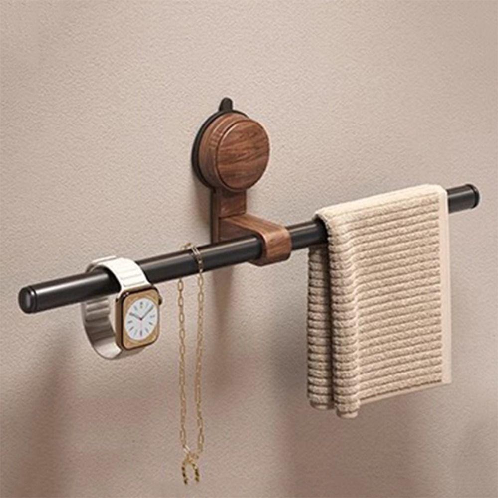 Plastics Walnut Wooden Towel Bar Walnut Wood Suction Mount Towel Bar No Hole Towel Bar  Shower room