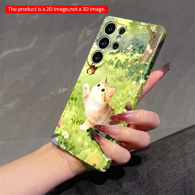 2DFlat Samsung phone case Cute Kitten Chasing Butterfly in Sunlit Garden Applicable to Galaxy S23 S24 S25ULTRA S26 A12 A14 A15 A16 A54 A55