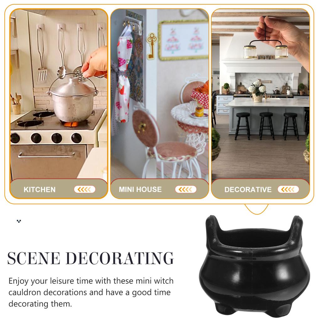 10 Pcs Mini Cauldron Kettle Witch Halloween Miniature Broom Model Trinket Plastic Cauldrons Ornaments Toy